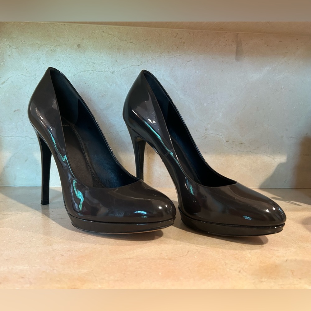 Brian Atwood Dark Grey Patent Leather Heels